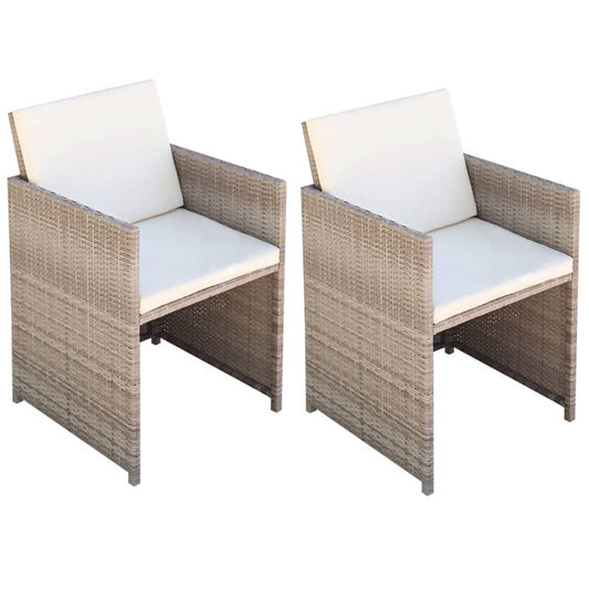 Gartenstühle 2 Stk. mit Polstern und Kissen Poly Rattan Beige