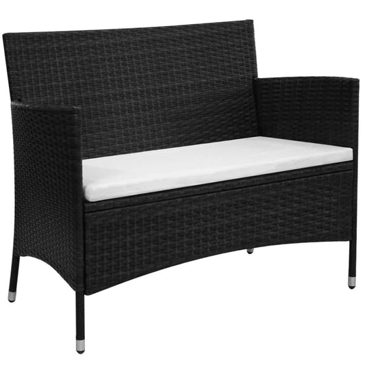 Gartenbank 90 cm Poly Rattan Schwarz