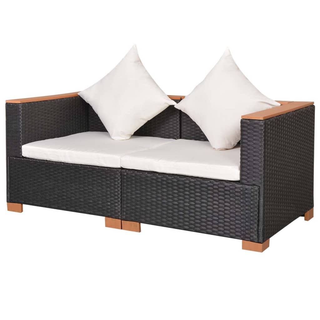 Gartensofa Poly Rattan Schwarz