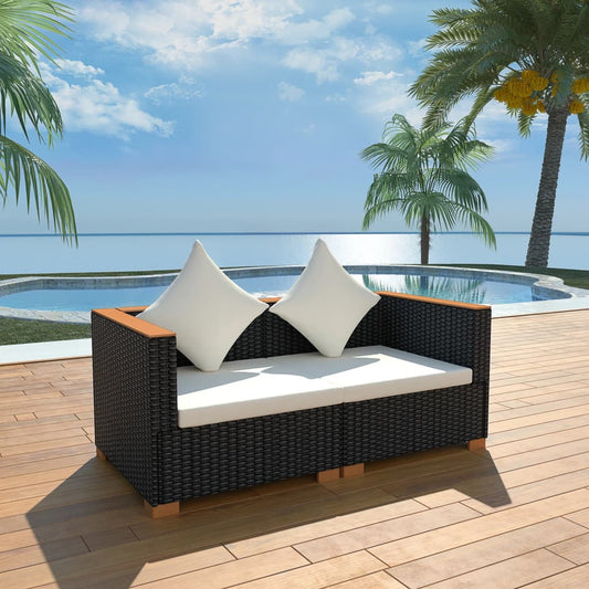 Gartensofa Poly Rattan Schwarz