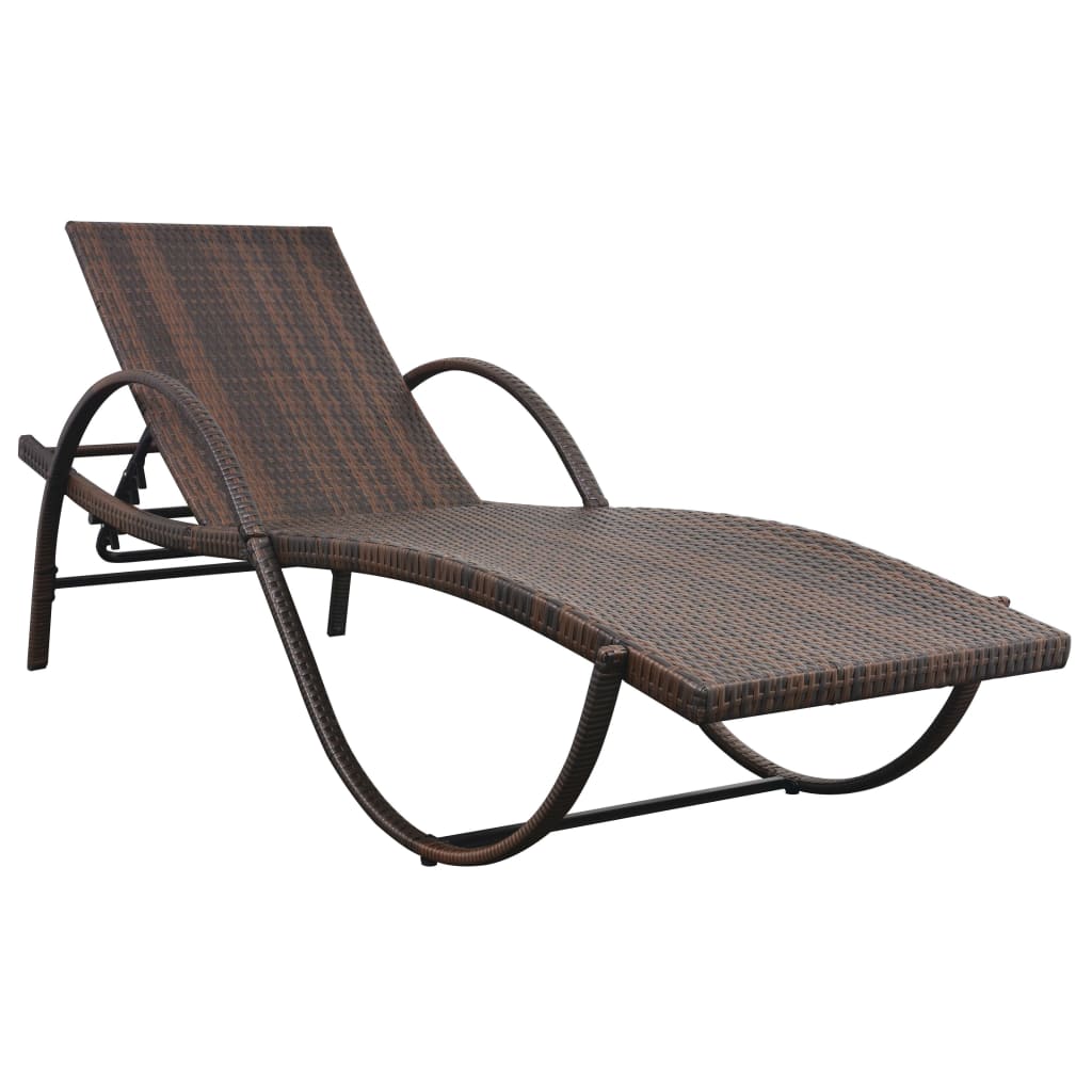 Sonnenliege mit Auflage & Tisch Poly Rattan Braun