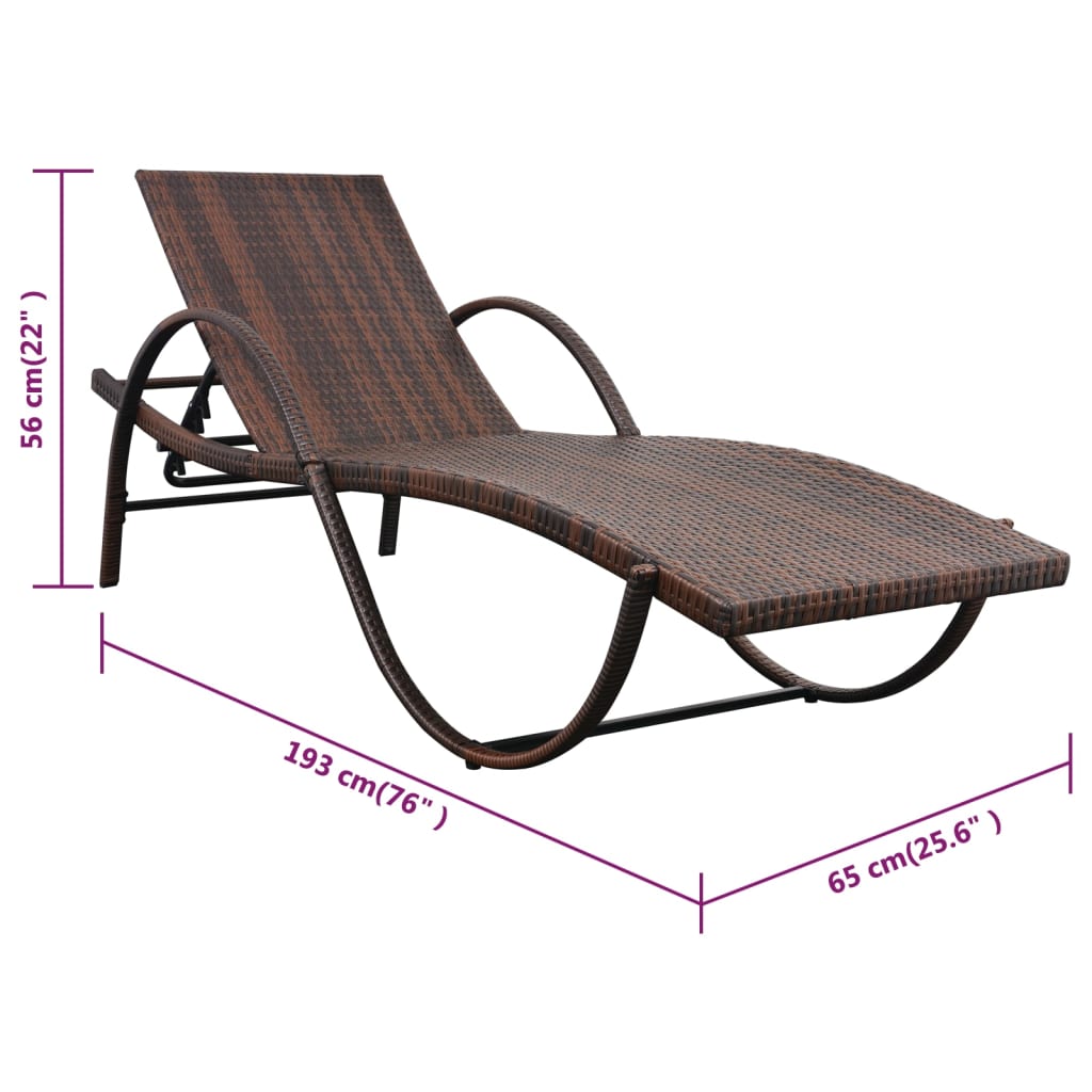 Sonnenliege mit Auflage & Tisch Poly Rattan Braun