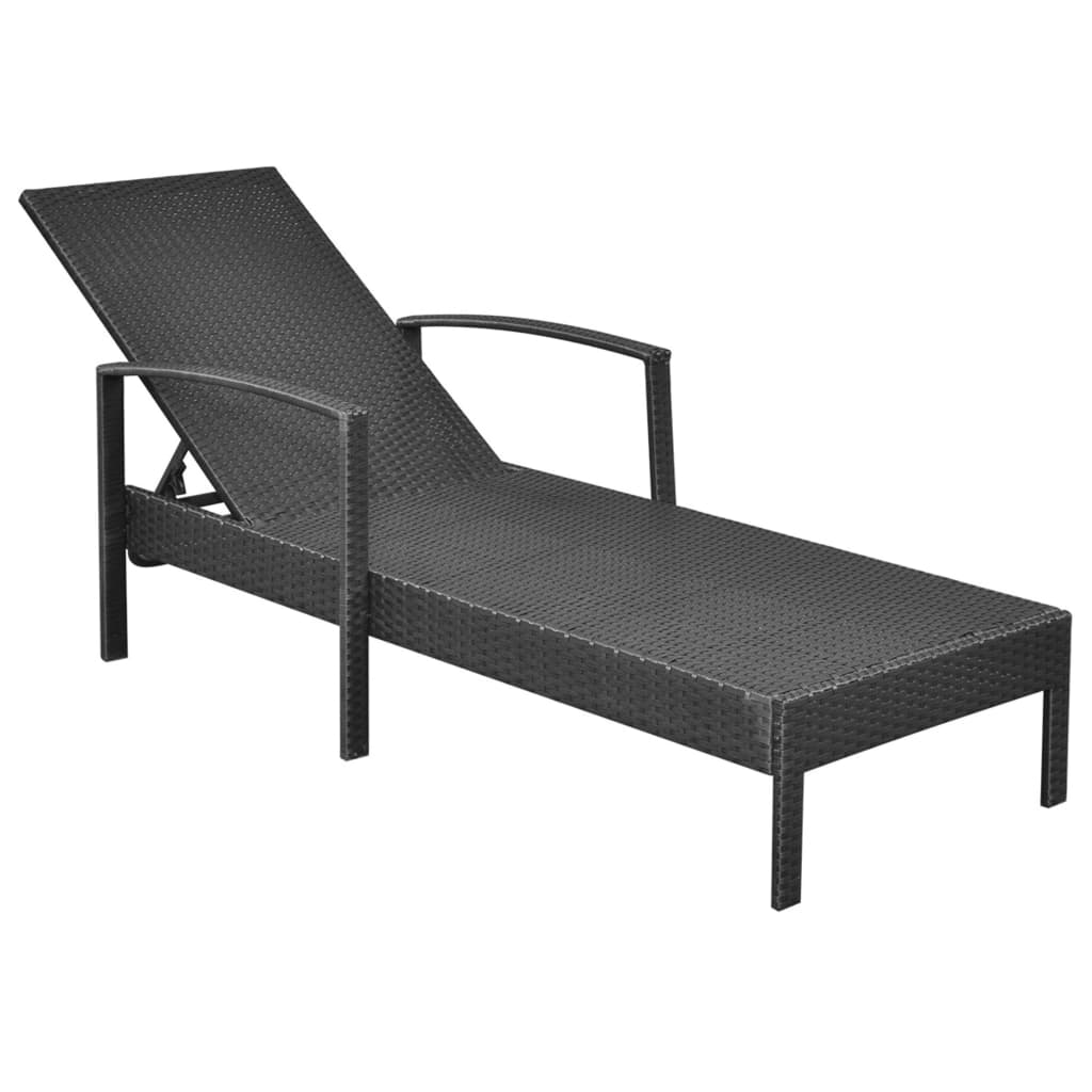 Sonnenliege mit Auflage Poly Rattan Schwarz