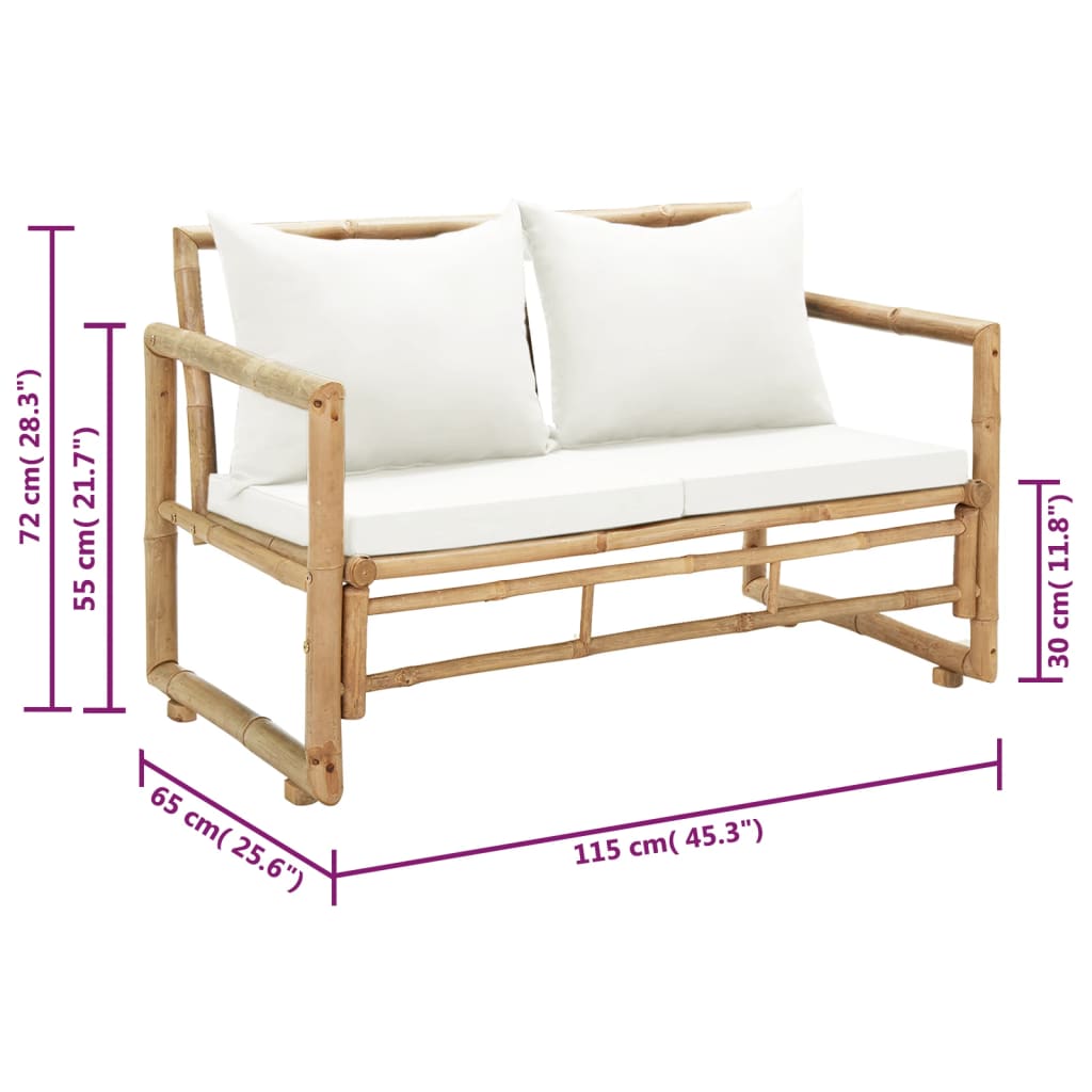 2-Sitzer Gartensofa mit Polstern Bambus