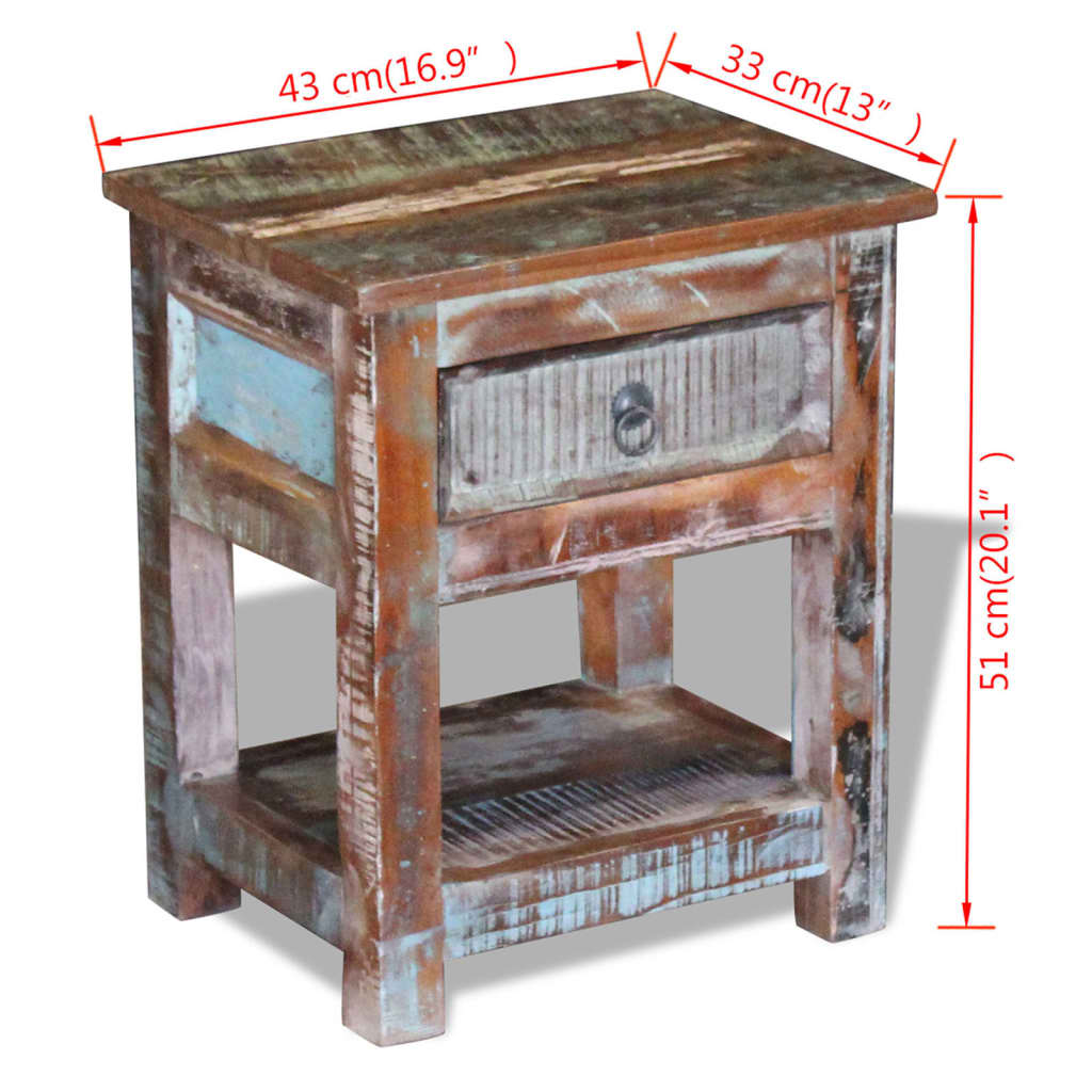 Beistelltisch mit 1 Schublade Altholz Massiv 43x33x51 cm