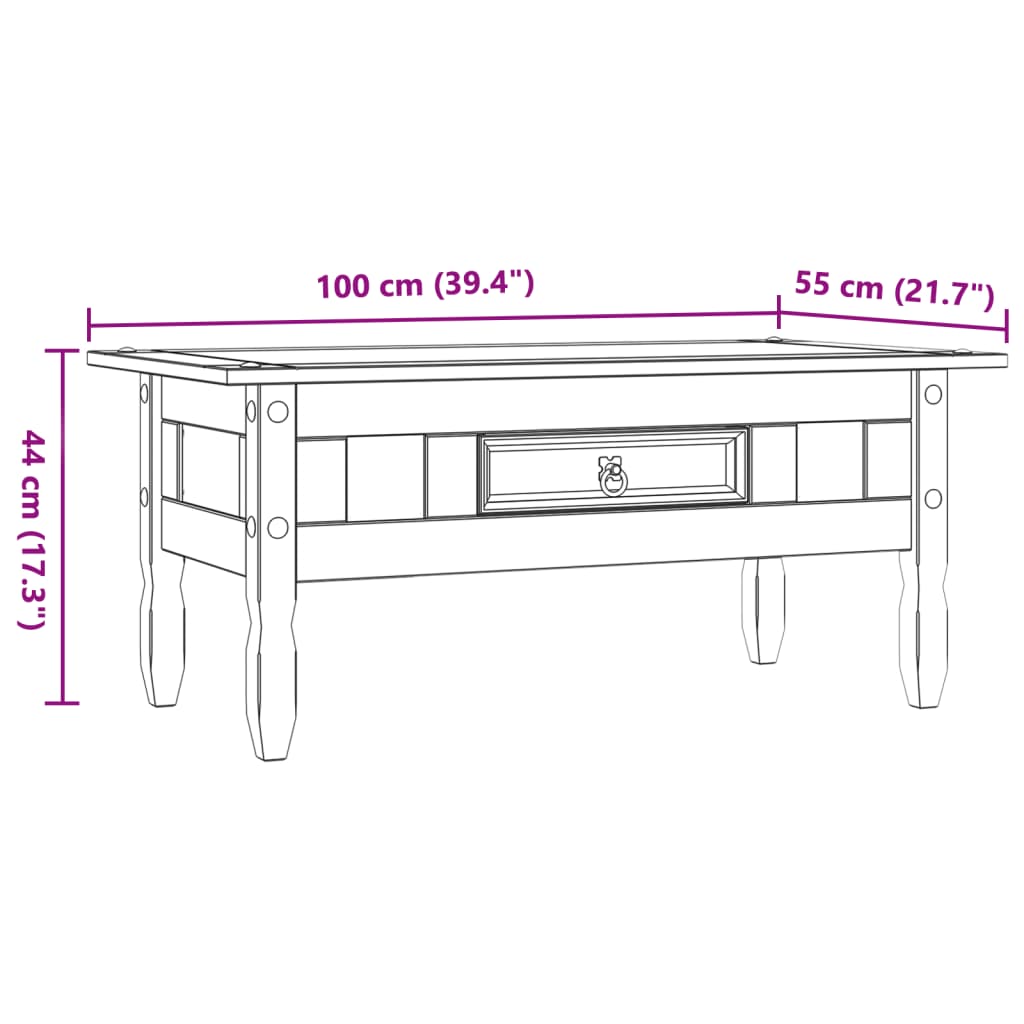 Couchtisch Mexiko-Stil Kiefernholz 100x55x44 cm