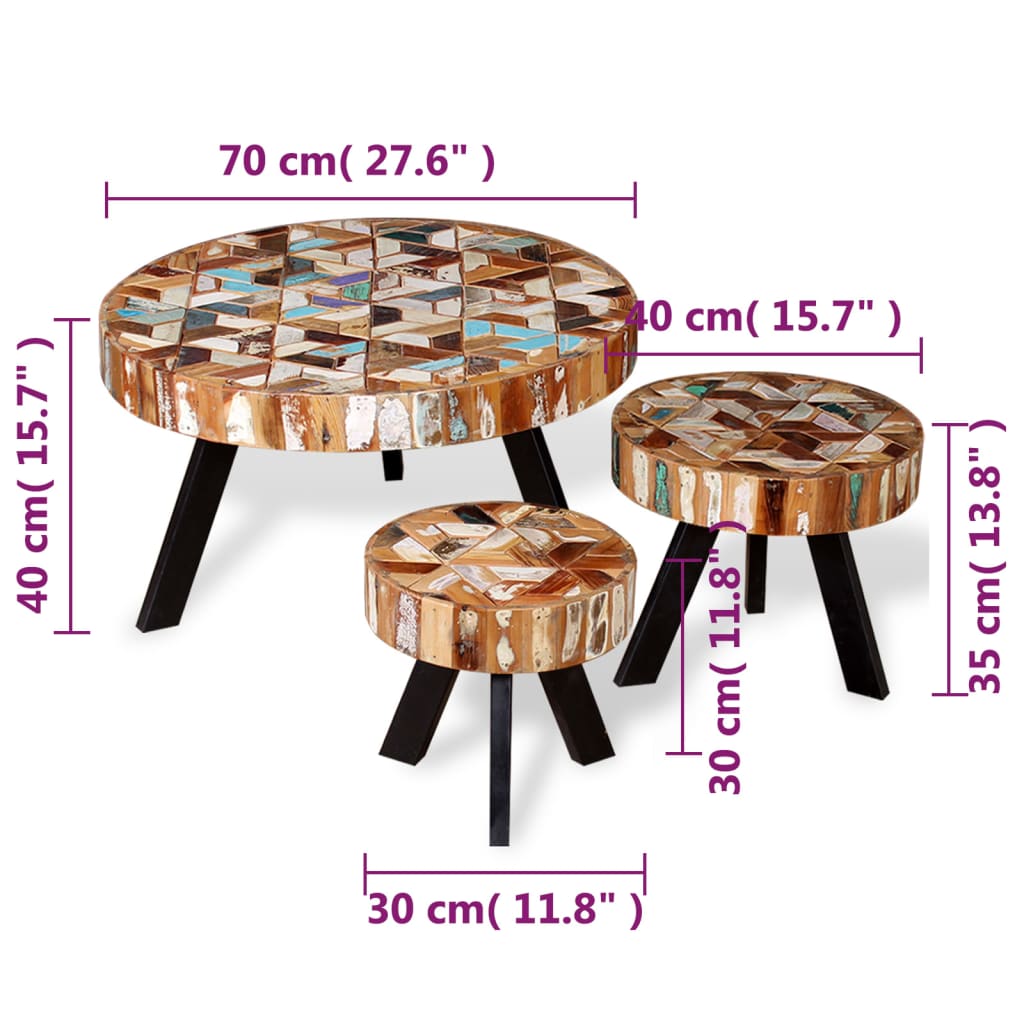 3-tlg. Couchtisch-Set Altholz Massiv