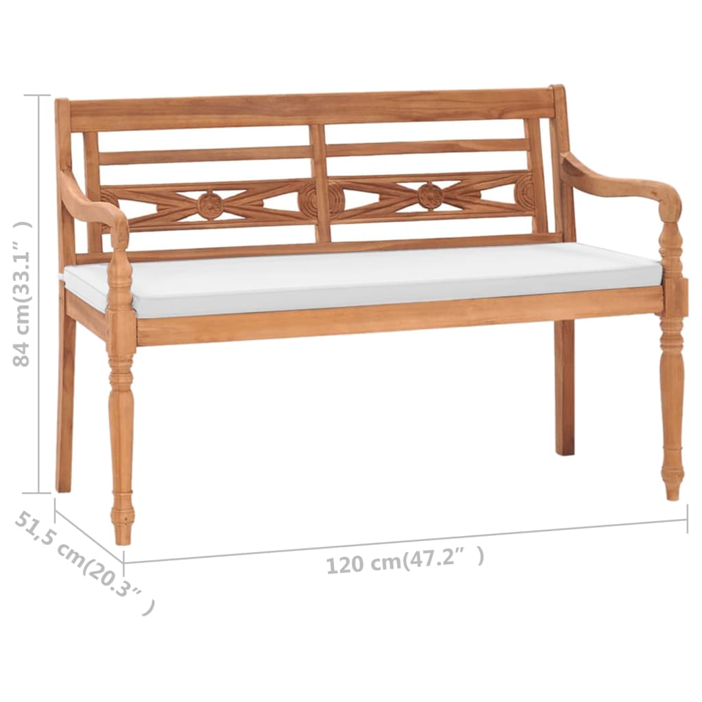 Batavia Gartenbank mit Polstern 120 cm Teak