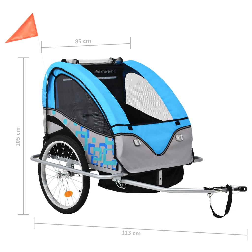 2-in-1 Fahrradanhänger und Kinderwagen Blau und Grau