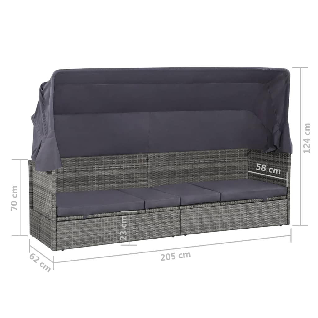 Gartenbett mit Baldachin Grau 205×62 cm Poly Rattan