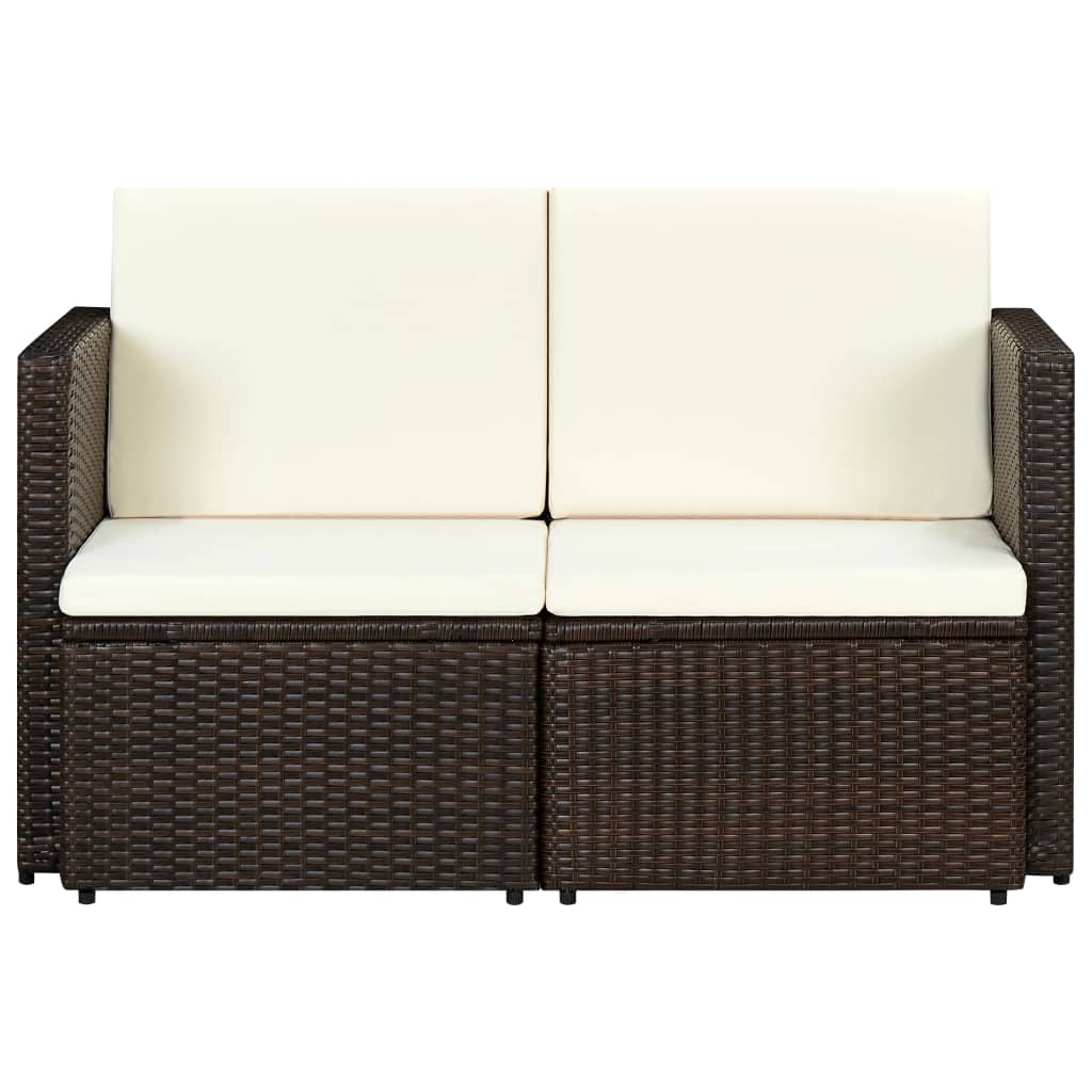 2-Sitzer-Gartensofa mit Auflagen Braun Poly Rattan