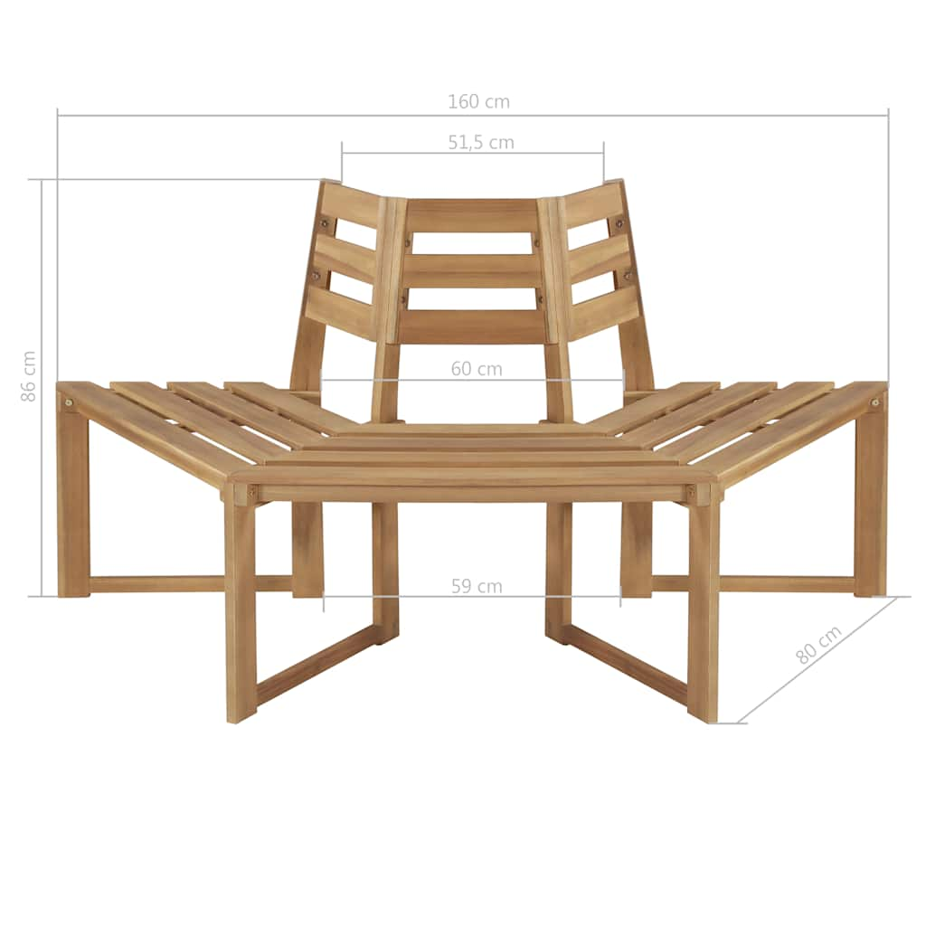 Baumbank Halb-Hexagonal 160 cm Massivholz Akazie