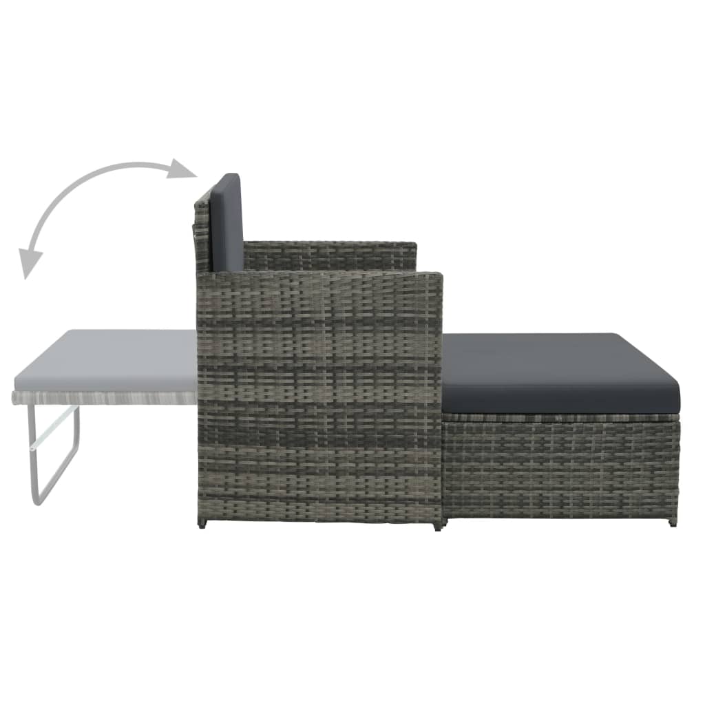 2-tlg. Garten-Lounge-Set mit Auflagen Poly Rattan Grau