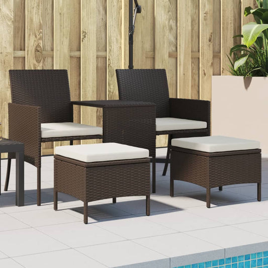 2-Sitzer-Gartensofa mit Tisch & Hocker Poly Rattan Braun