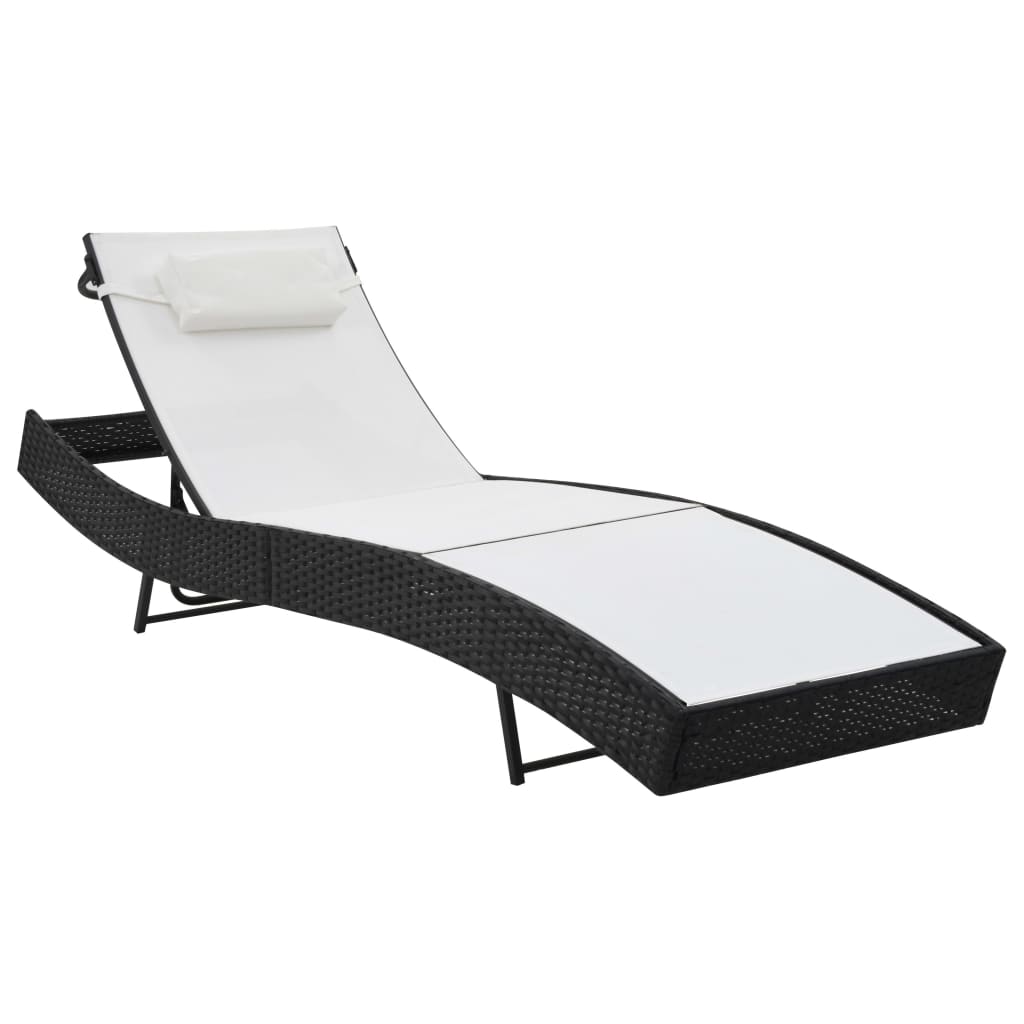 Sonnenliegen 2 Stk. mit Tisch Poly Rattan und Textilene Schwarz