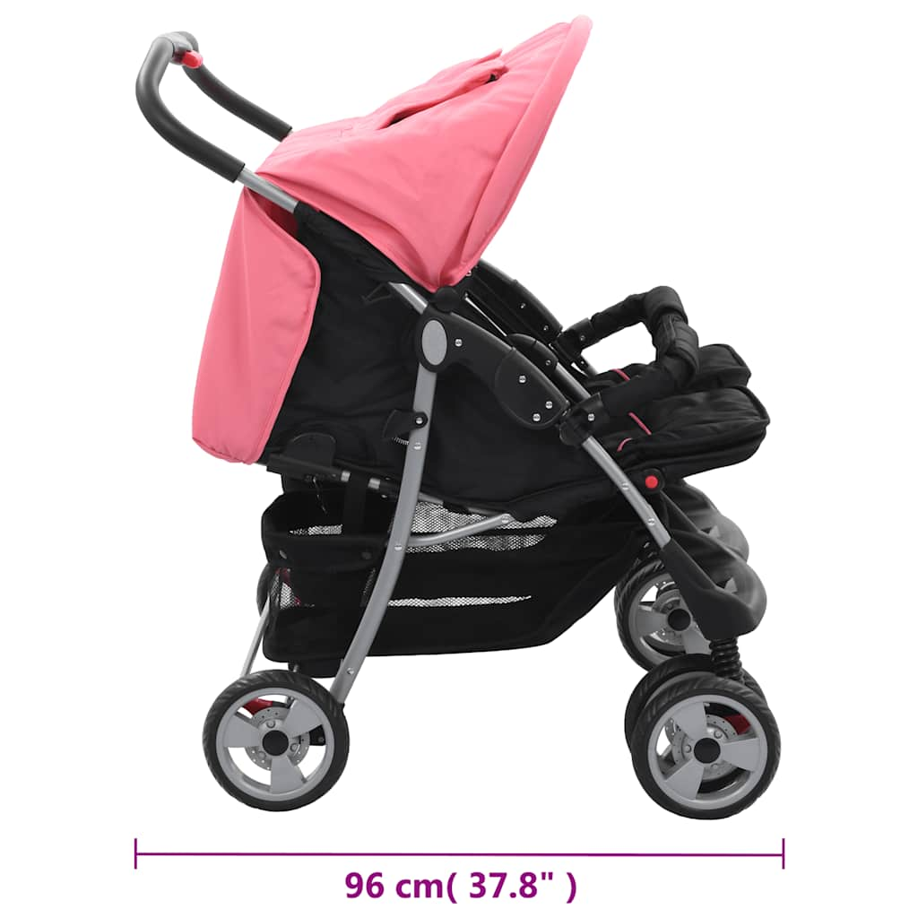 Zwillingskinderwagen Rosa und Schwarz Stahl