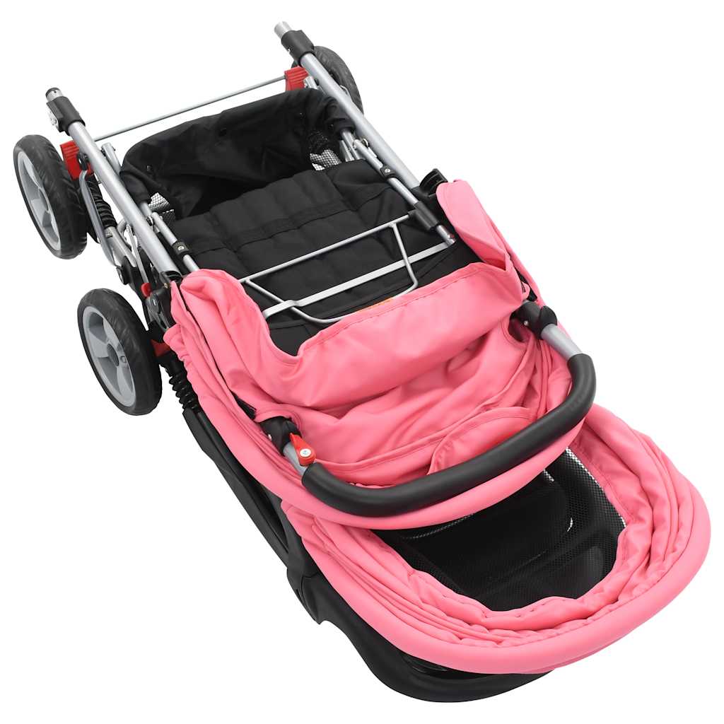 Tandem-Kinderwagen Stahl Rosa und Schwarz