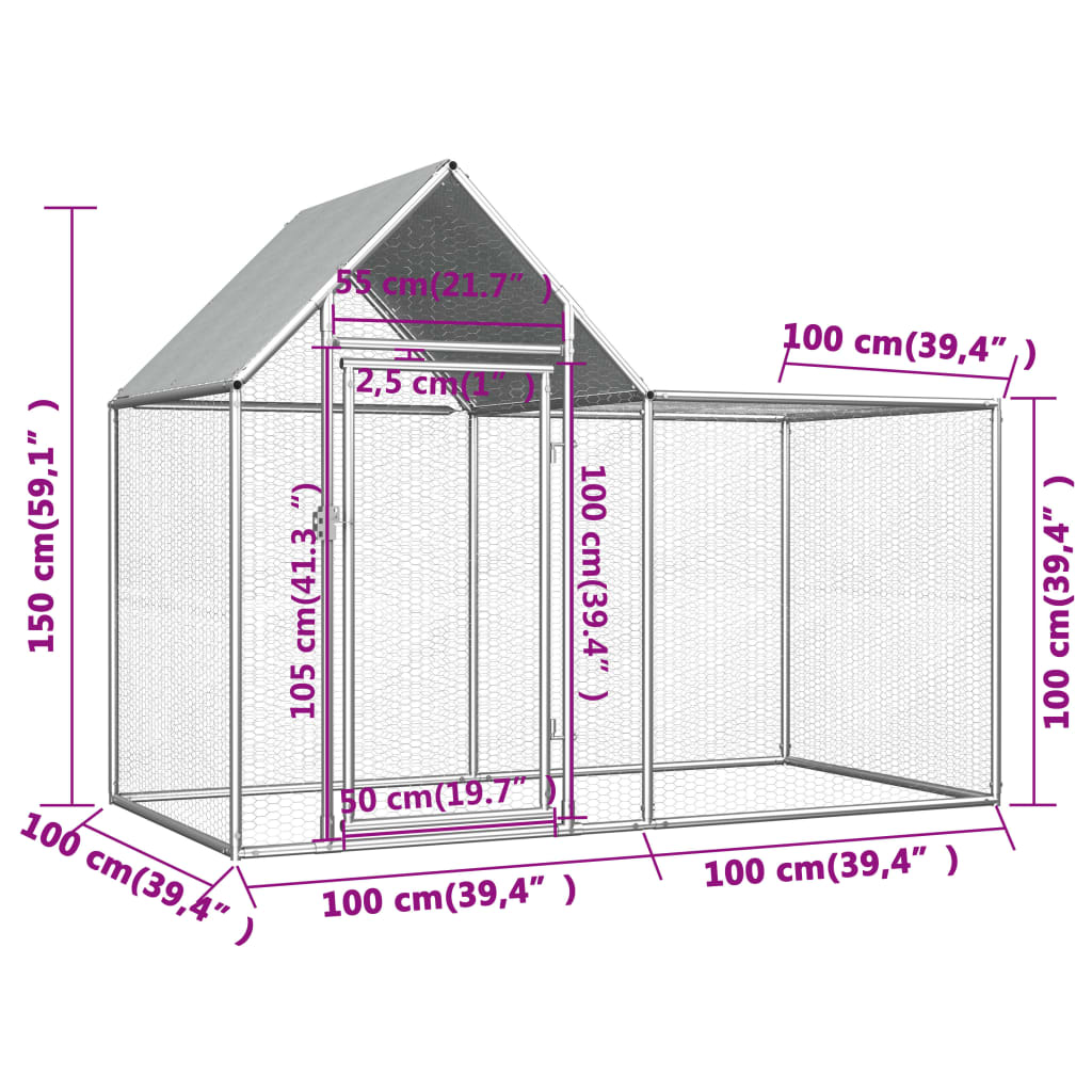 Hühnerstall 2x1x1,5 m Verzinkter Stahl