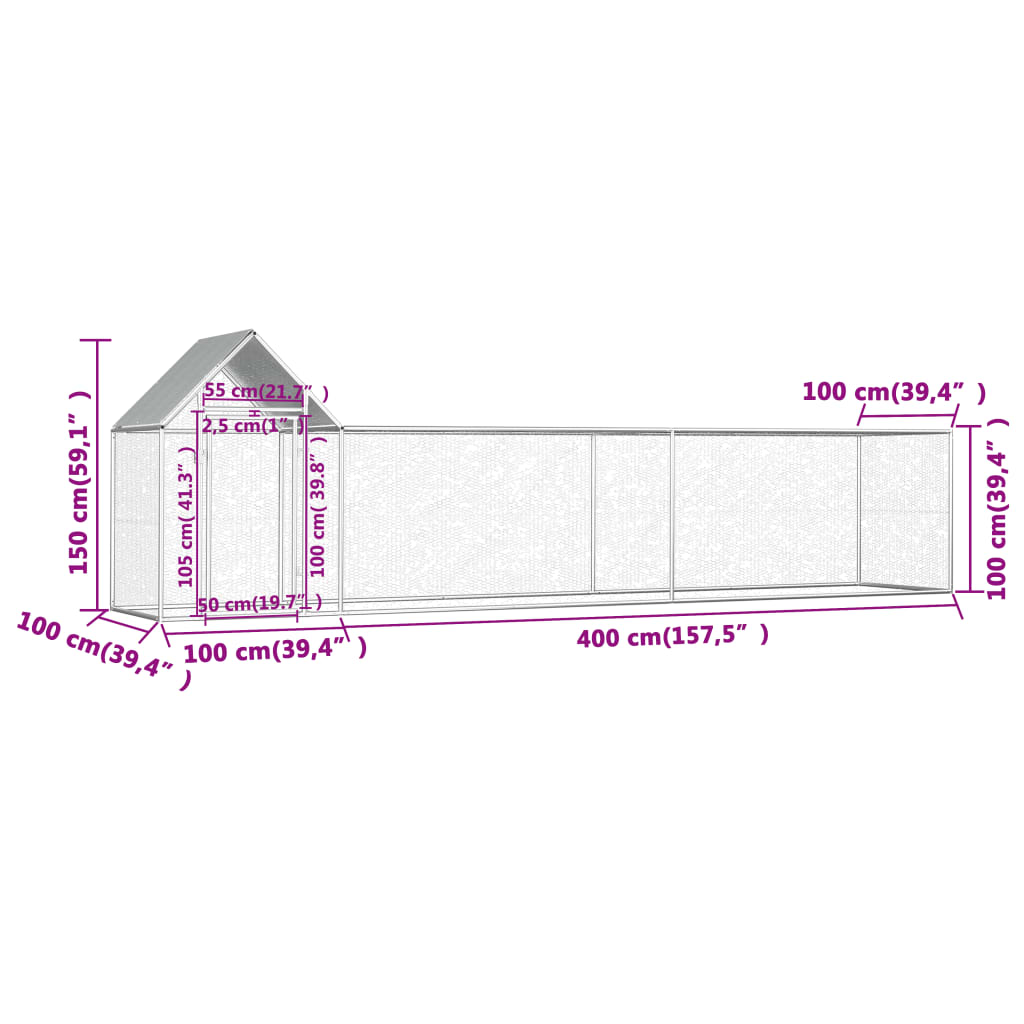 Hühnerstall 5x1x1,5 m Verzinkter Stahl