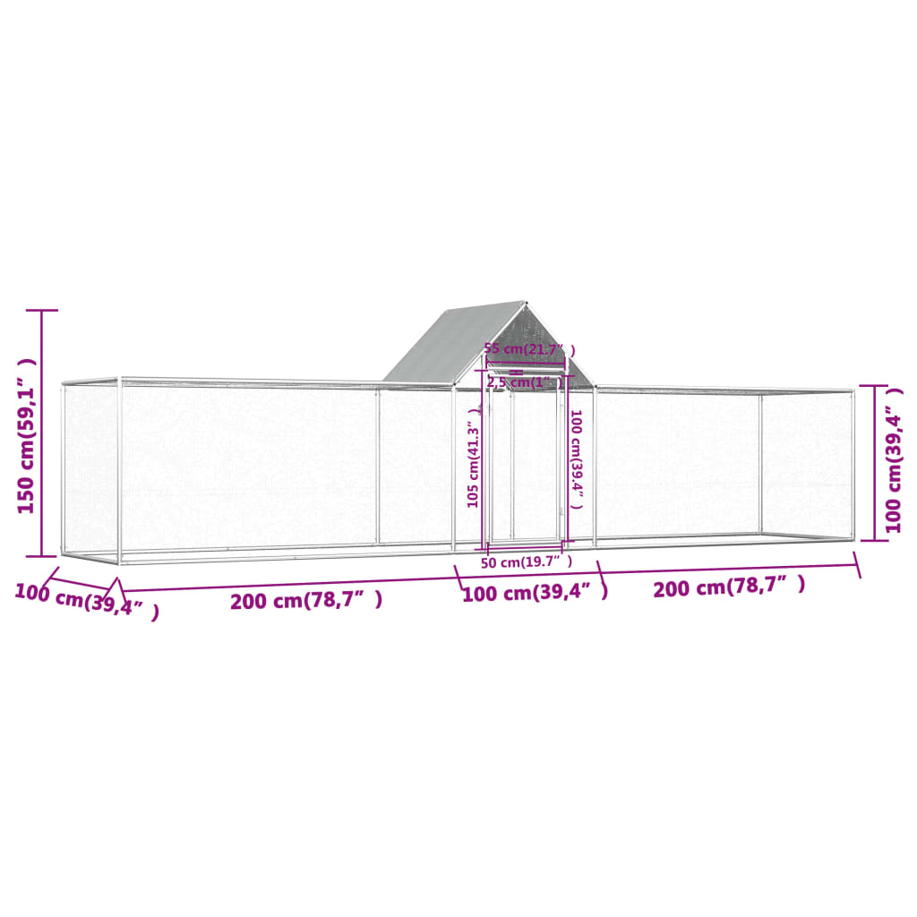 Hühnerstall 5x1x1,5 m Verzinkter Stahl