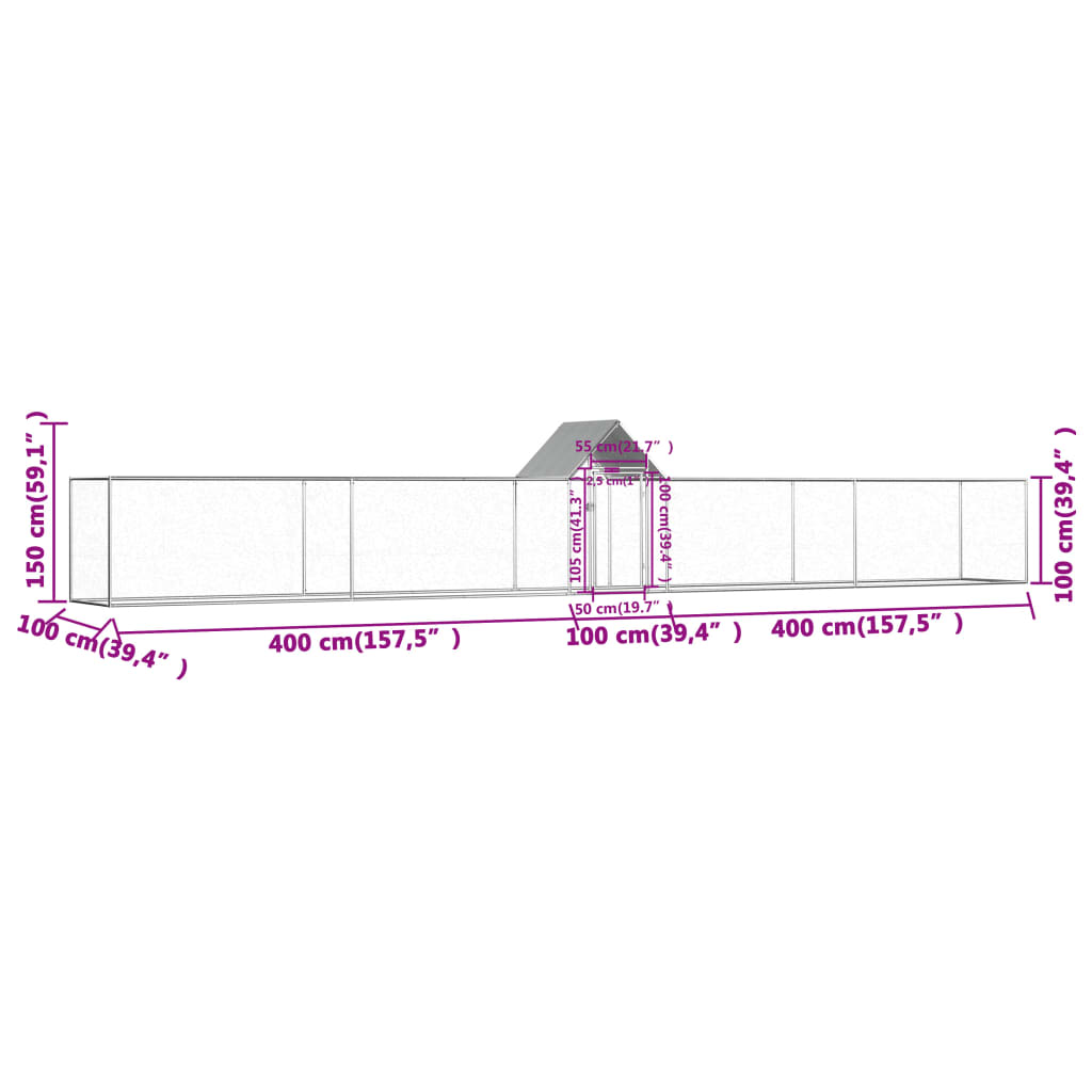 Hühnerstall 9x1x1,5 m Verzinkter Stahl