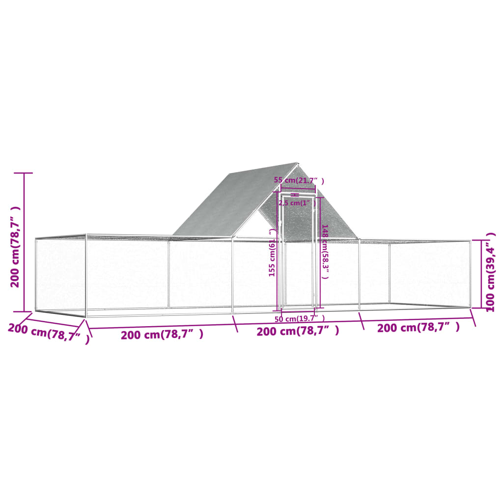 Hühnerstall 6x2x2 m Verzinkter Stahl