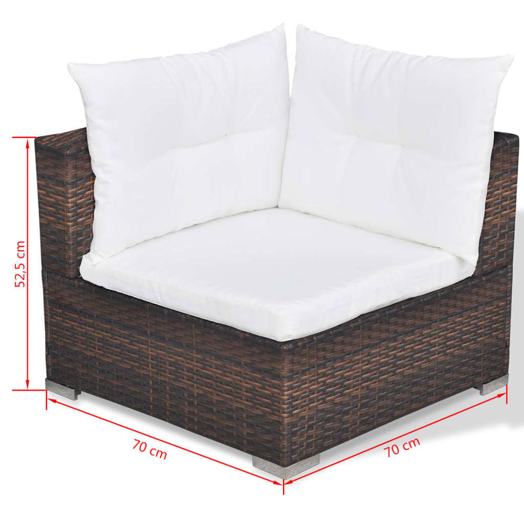 10-tlg. Garten-Lounge-Set mit Auflagen Poly Rattan Braun