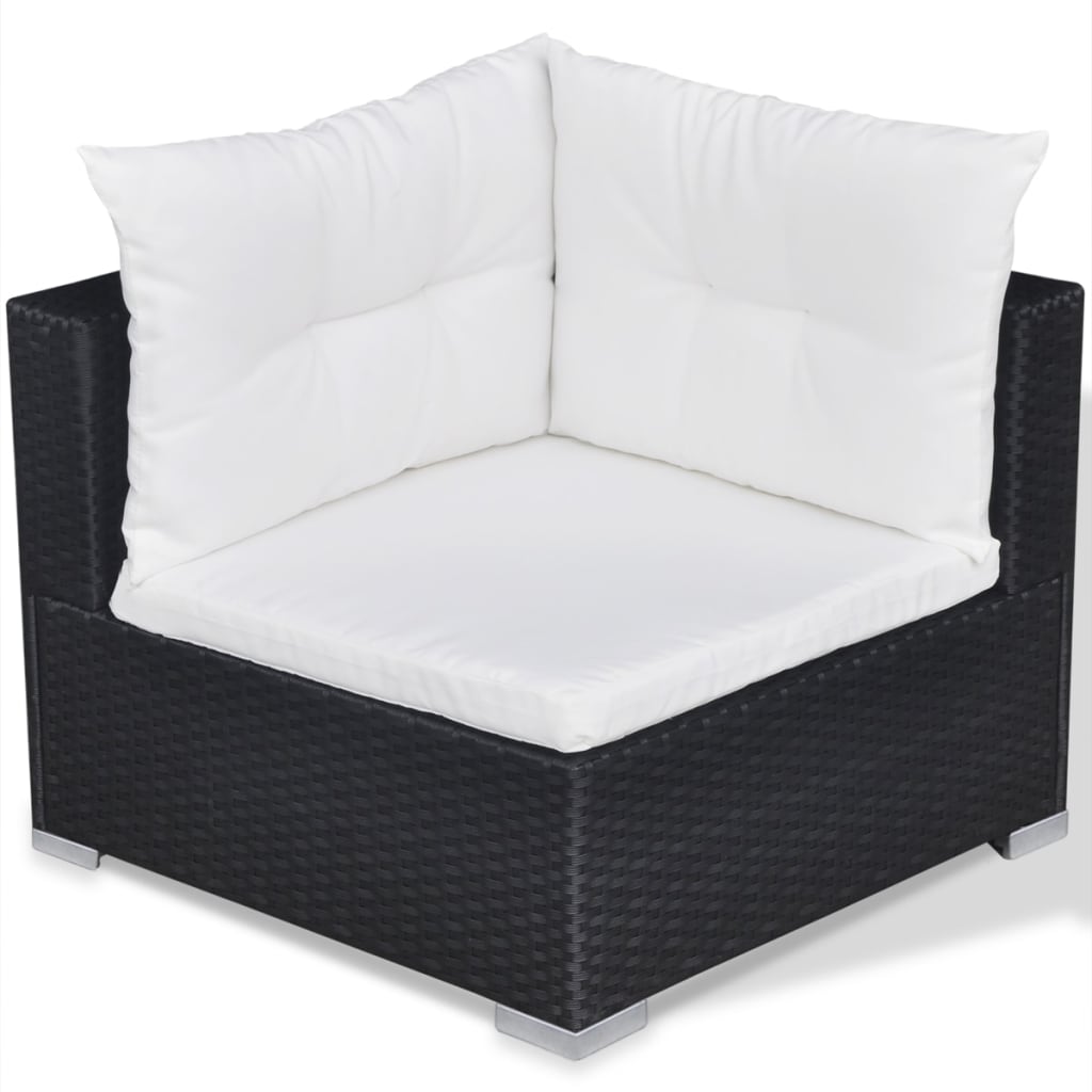 10-tlg. Garten-Lounge-Set mit Auflagen Poly Rattan Schwarz