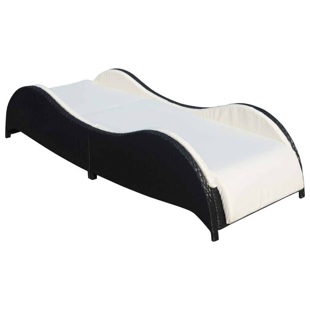 Sonnenliege mit Polsterauflage Poly Rattan Schwarz