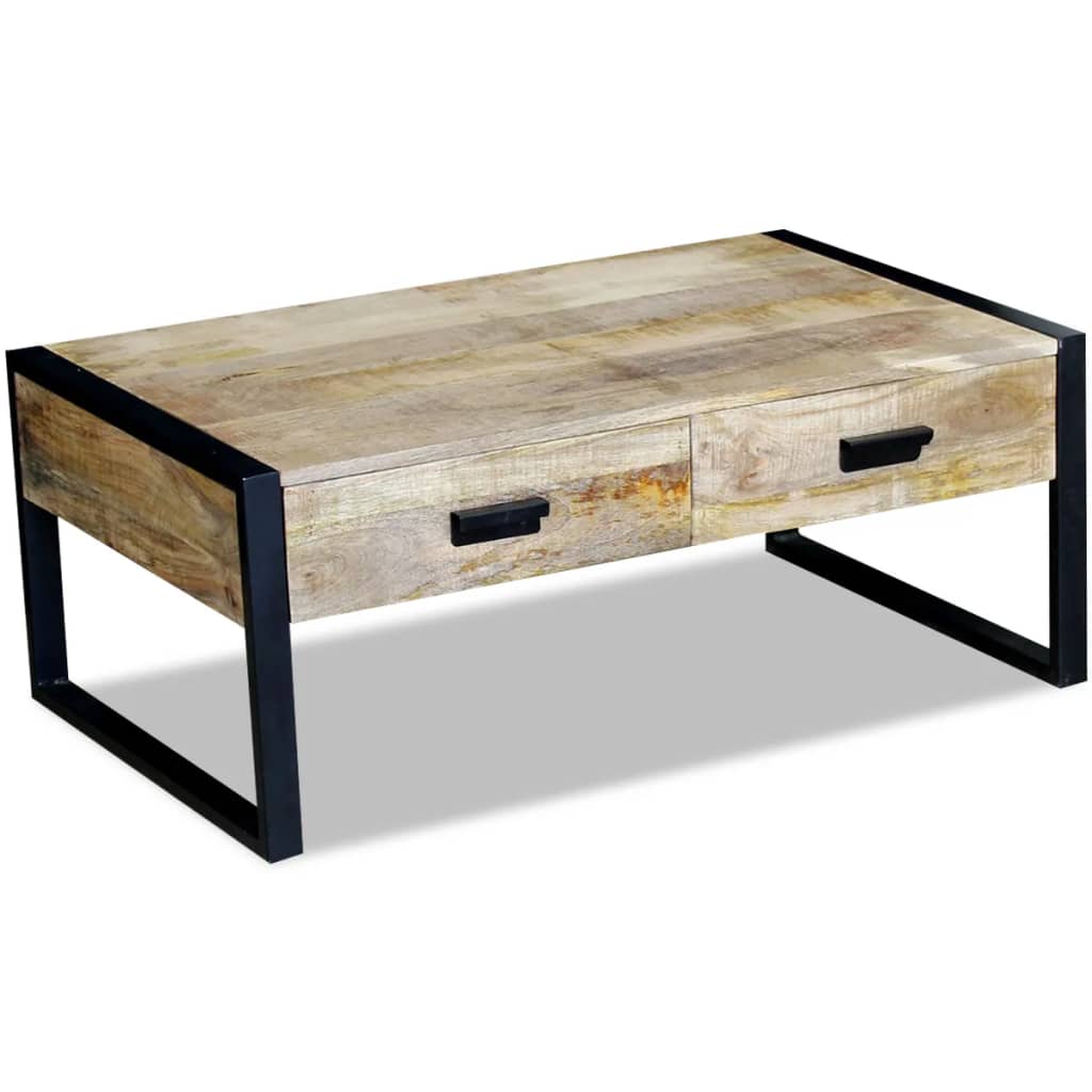 Couchtisch mit 2 Schubladen Massivholz Mango 100x60x40 cm