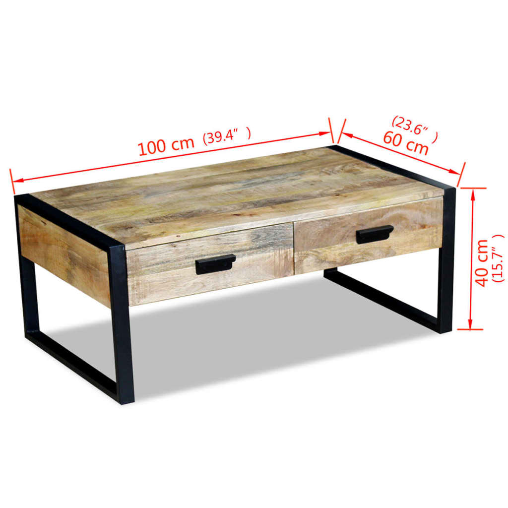 Couchtisch mit 2 Schubladen Massivholz Mango 100x60x40 cm