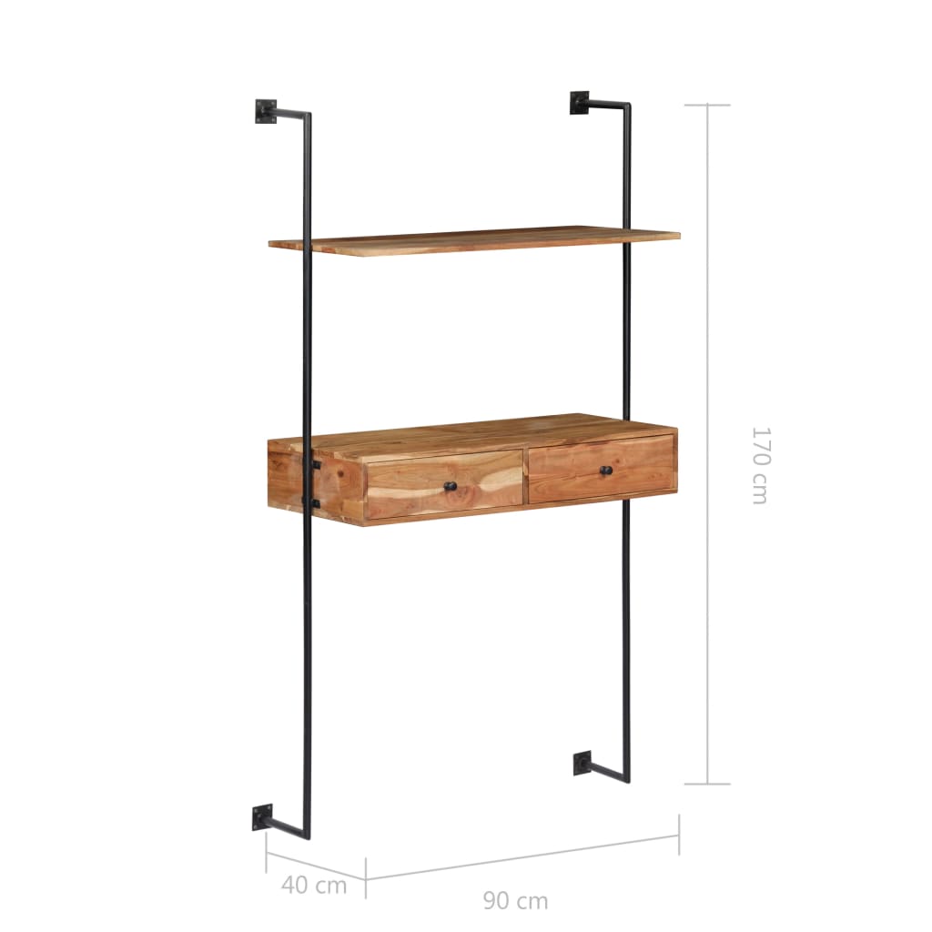 Wandschreibtisch 90x40x170 cm Massivholz Akazie