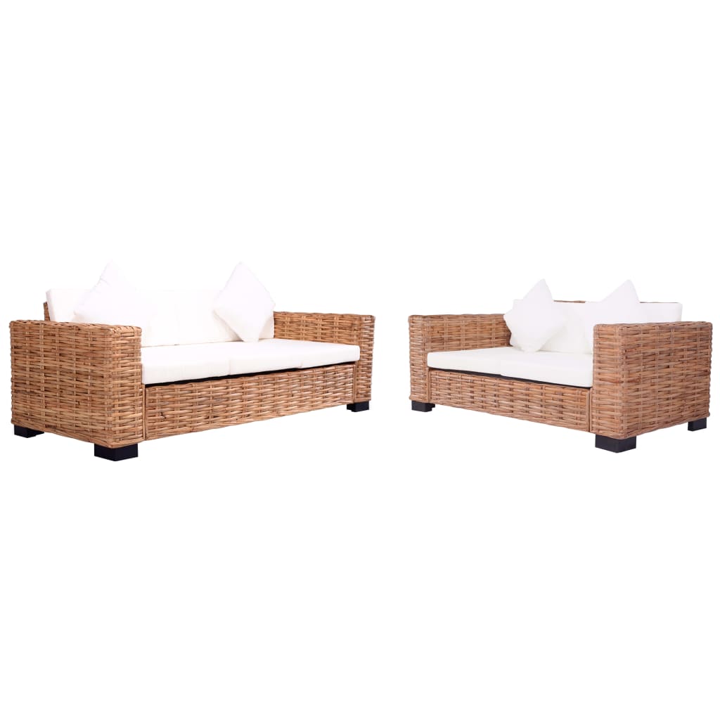 2-tlg. Gartensofas mit Polster Natürliches Rattan