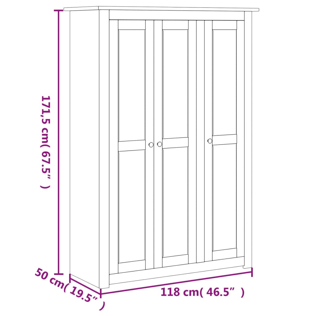 Kleiderschrank 3-Türig 118×50×171,5 cm Kiefer Panama Serie