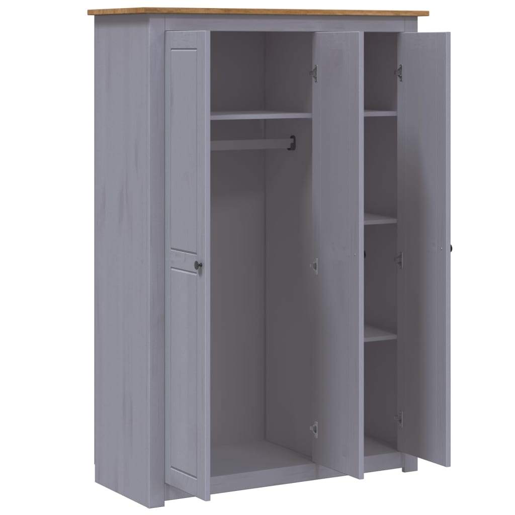 Kleiderschrank 3-Türig Grau 118×50×171,5 cm Kiefer Panama Serie