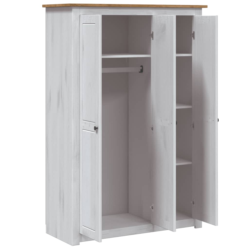 Kleiderschrank 3-Türig Weiß 118×50×171,5 cm Kiefer Panama Serie