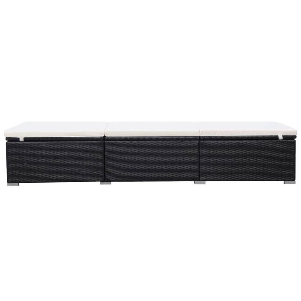 Sonnenliegen mit Auflage 2 Stk. Poly Rattan Schwarz