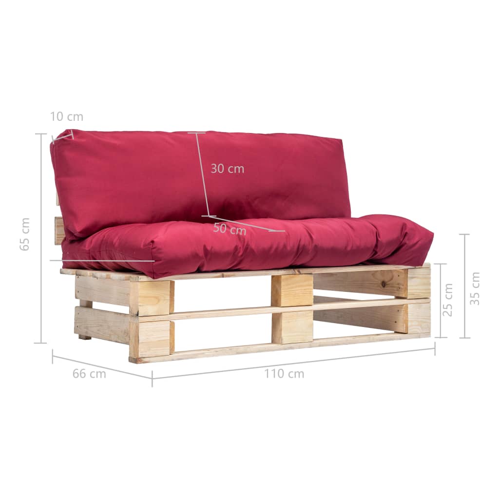 Outdoor-Sofa Paletten mit Kissen in Rot Kiefernholz