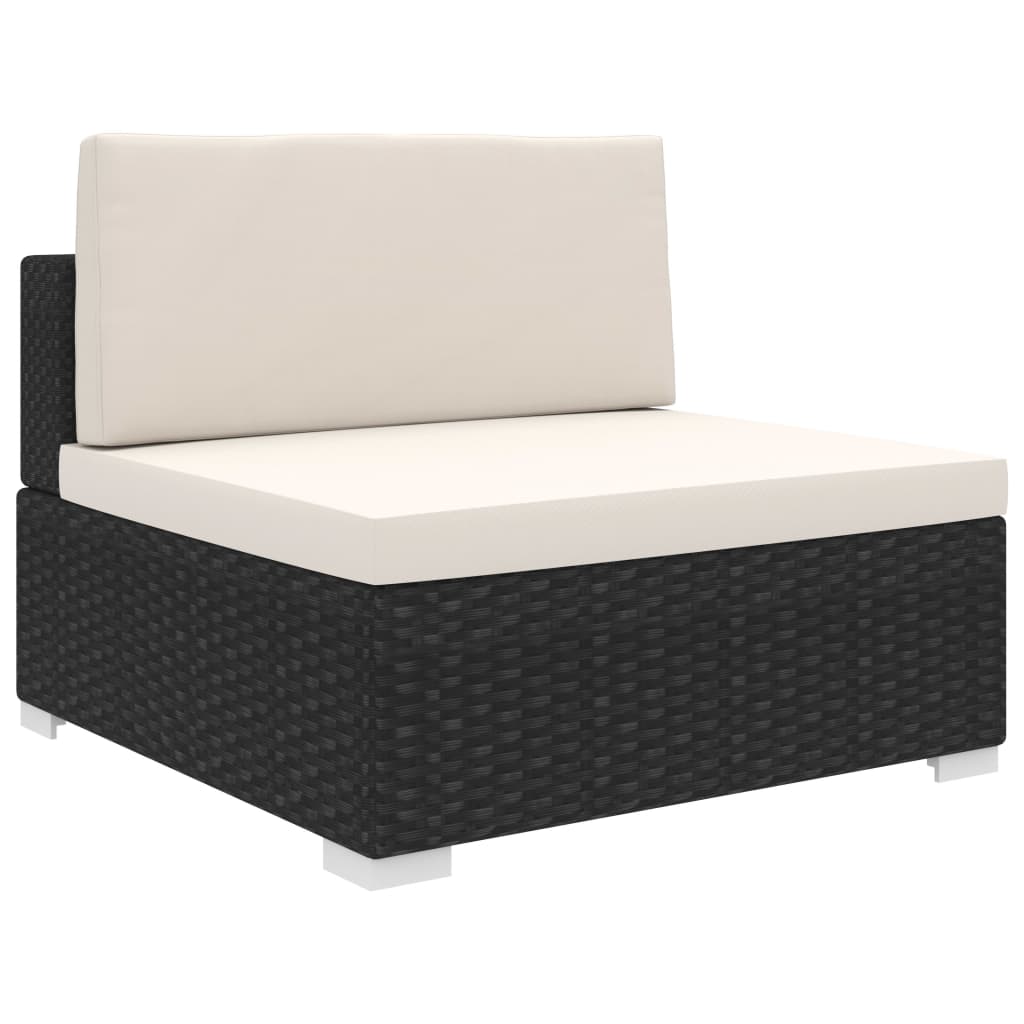 Modular-Sofa-Mittelteil 1 Stk. + Auflagen Poly Rattan Schwarz