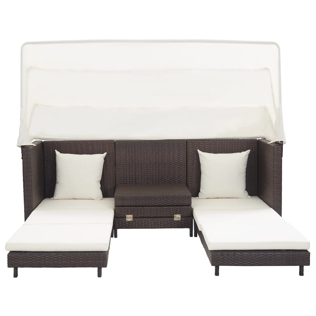 Ausziehbares 3-Sitzer-Schlafsofa mit Dach Poly Rattan Braun