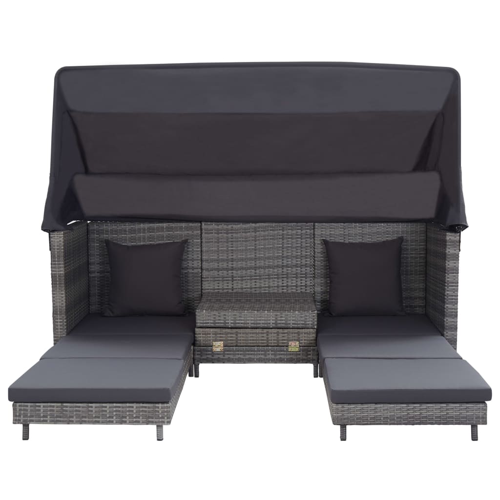 Ausziehbares 3-Sitzer-Schlafsofa mit Dach Poly Rattan Grau