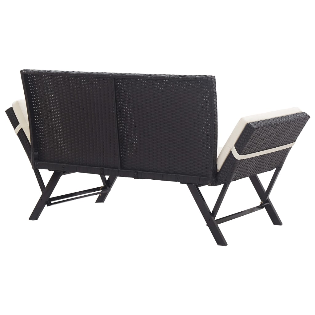 Gartenbank mit Auflagen 176 cm Schwarz Poly Rattan