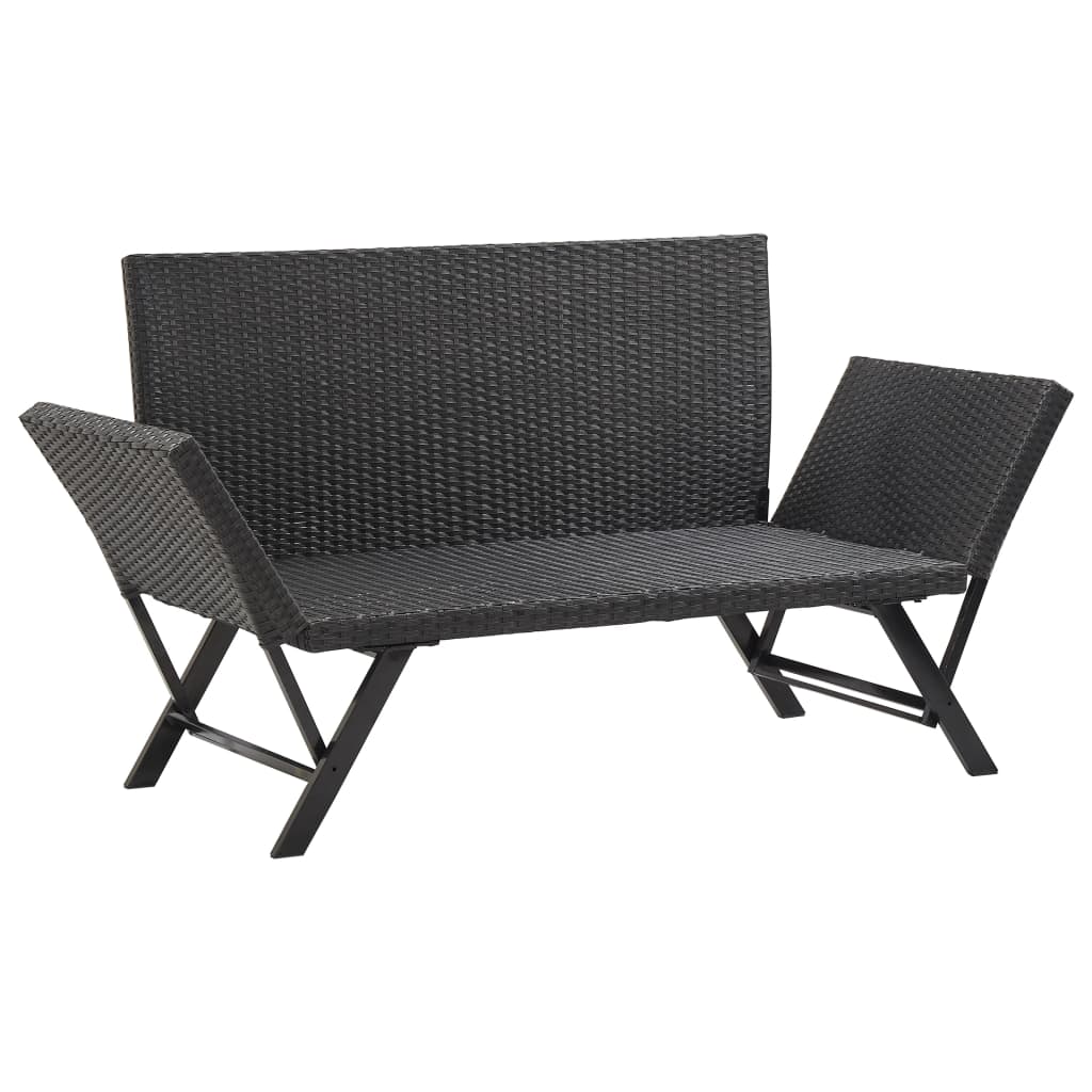 Gartenbank mit Auflagen 176 cm Schwarz Poly Rattan