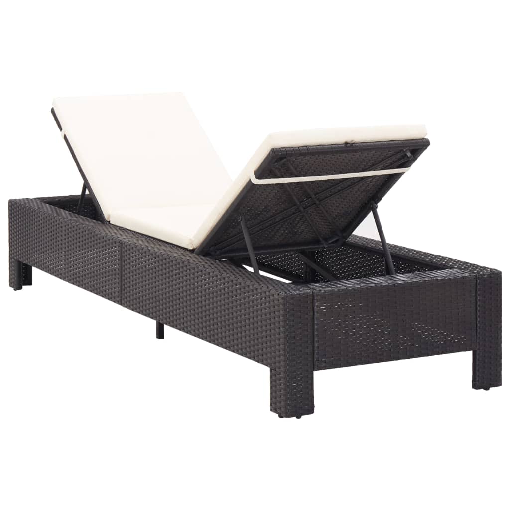 Sonnenliege mit Auflage Schwarz Poly Rattan