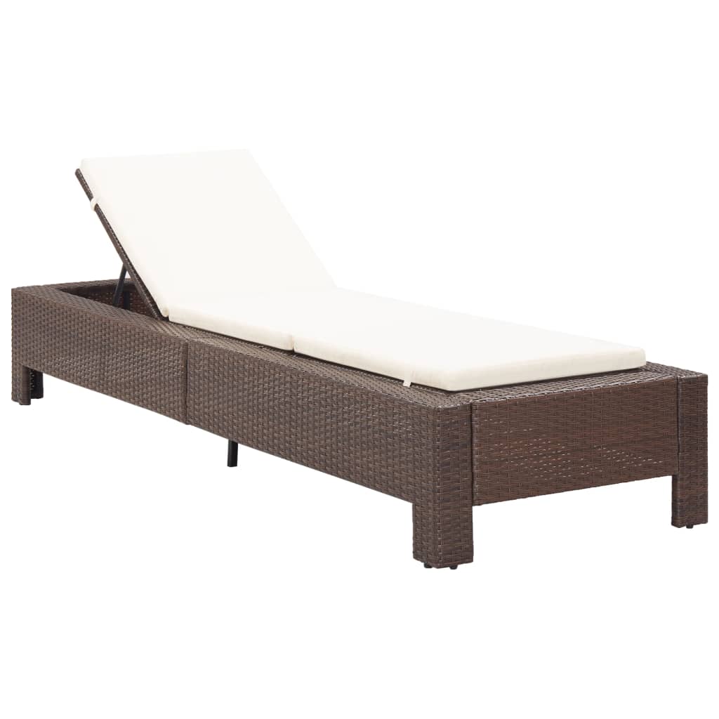 Sonnenliege mit Auflage Braun Poly Rattan