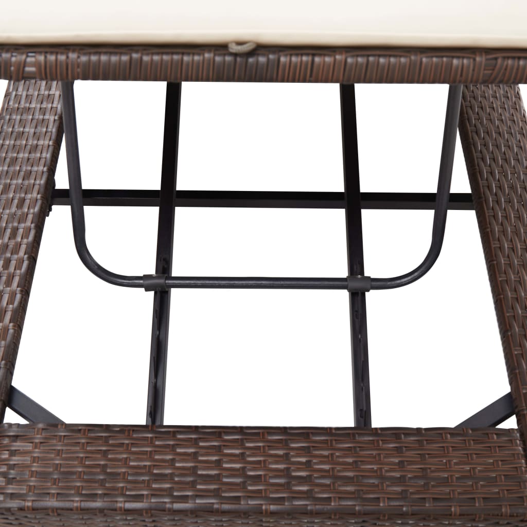 Sonnenliege mit Auflage Braun Poly Rattan