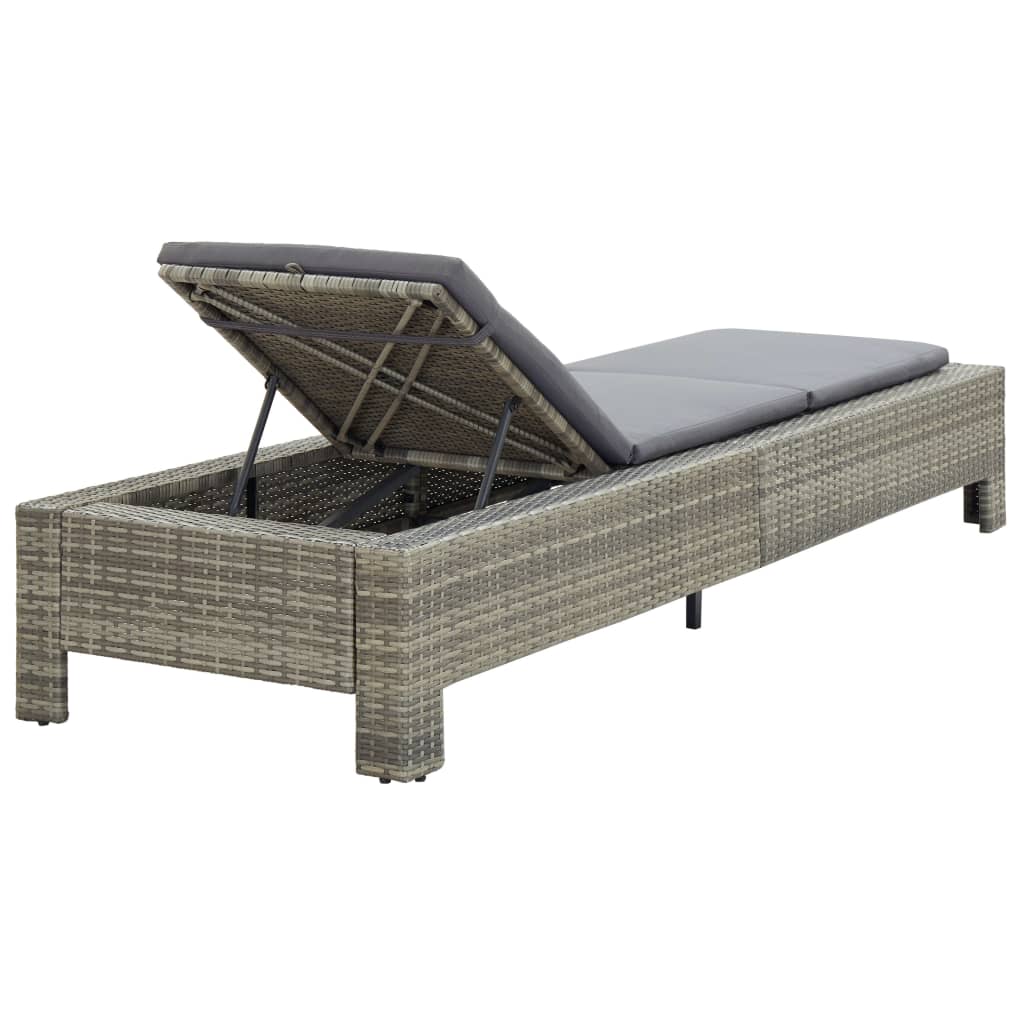 Sonnenliege mit Auflage Grau Poly Rattan