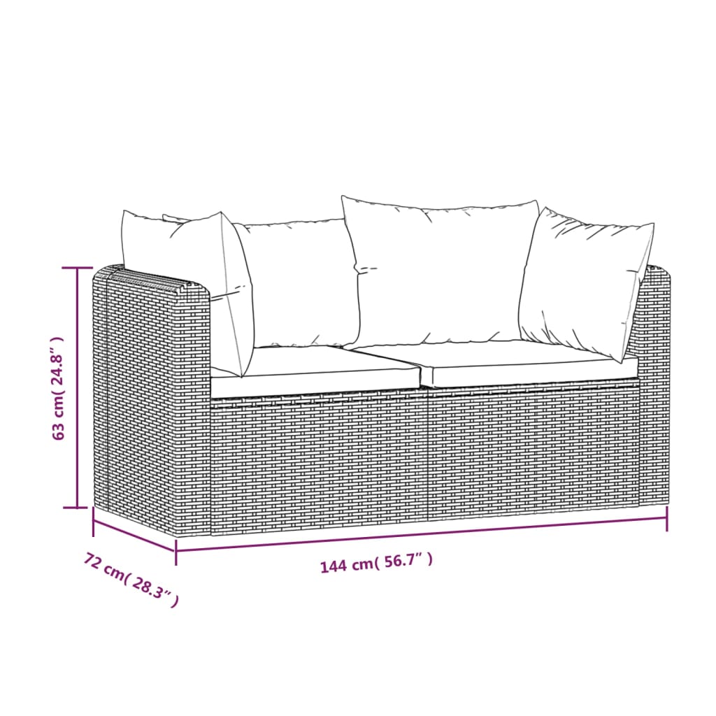 2-tlg. Garten-Sofagarnitur mit Auflagen Poly Rattan Schwarz