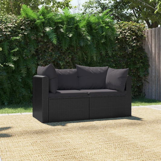 2-tlg. Garten-Sofagarnitur mit Auflagen Poly Rattan Schwarz