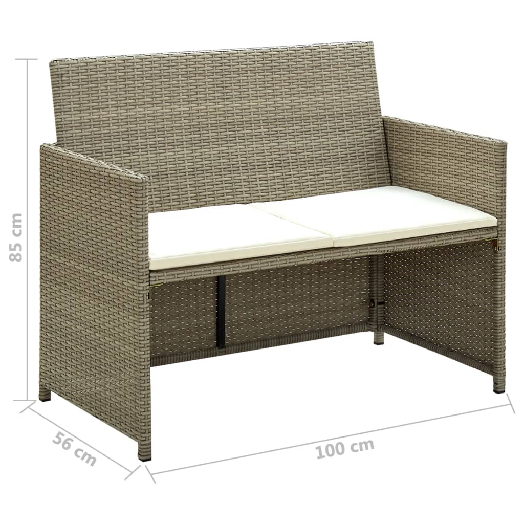 2-Sitzer-Gartensofa mit Polstern Beige Poly Rattan